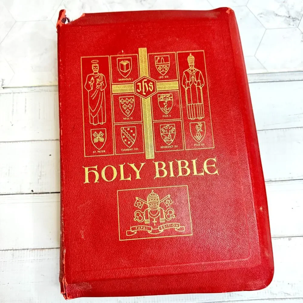 Vtg Holy Bible Catholic Press Papal Edition Red Leather Cover 1952 Special Type